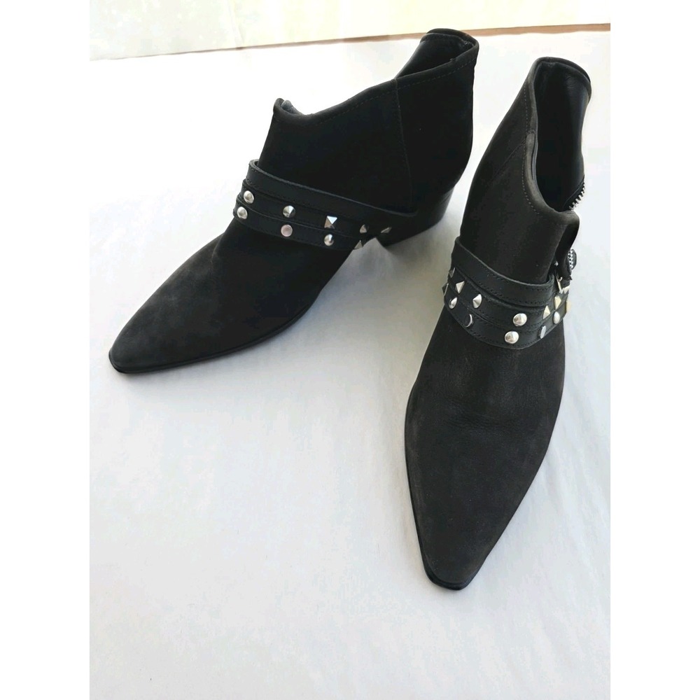 Free People Chesa Black Suede Leather Studded Low Bootie Size 37 US 7 NEW Grunge